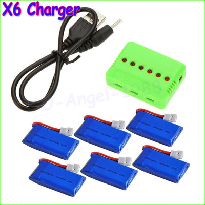 Wholesale X6 Charger with 6Pcs 3.7V 240mAh 350mAh 380mAh 500mAh 600mah 650mah Lipo Battery for Hubsan X4 H107 H107L H107C H107D