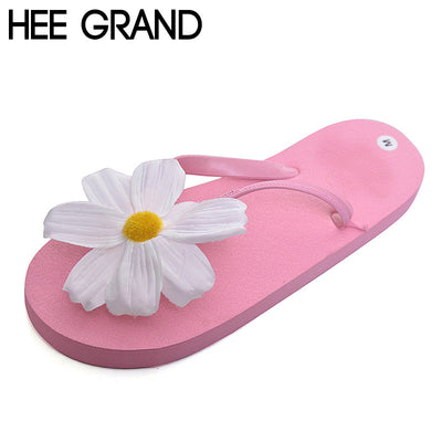 HEE GRAND Woman Beach Flip Flop Slippers Flat with Summer Colorful Flower Slide Women's Shoes Candy Color Girl's Footwear XWT616