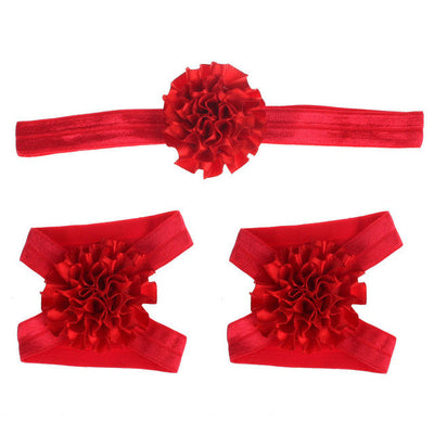 2017 3pcs Cute Foot Flower Barefoot Sandals+Headband  Set Solid Color  Elastic Hair Bands Cute Kids Headbands #LSW