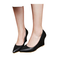 HEE GRAND Women's Sexy Wedges Heel Party Shoes Pointed Toe Solid Pumps Shallow Fashion Shoes With High Heels XWD4290